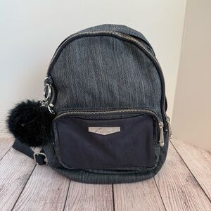 KIPLING Blue Denim Small Backpack With Pom Pom